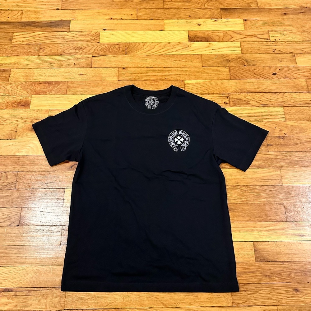 Men's Black Crewneck Tee with Chest Emblem